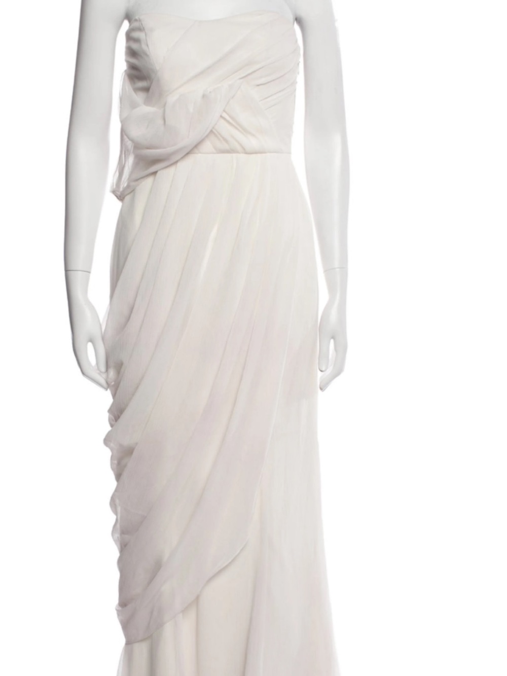 Vera Wang Cream one shoulder Ruched Chiffon Maxi Gown